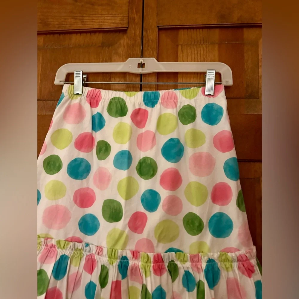 Gymboree Girl’s Cottagecore Sz 12 White Skirt W/ Blue Green Pink Polka Dot Skirt